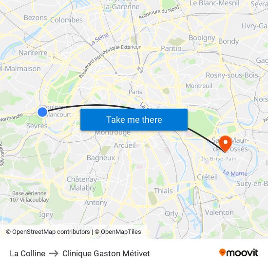 La Colline to Clinique Gaston Métivet map