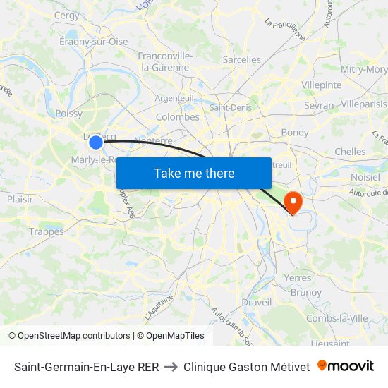 Saint-Germain-En-Laye RER to Clinique Gaston Métivet map