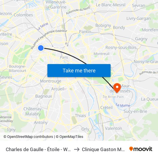 Charles de Gaulle - Étoile - Wagram to Clinique Gaston Métivet map