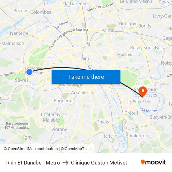 Rhin Et Danube - Métro to Clinique Gaston Métivet map