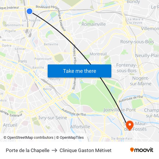 Porte de la Chapelle to Clinique Gaston Métivet map