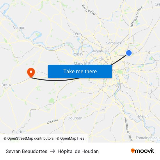 Sevran Beaudottes to Hôpital de Houdan map