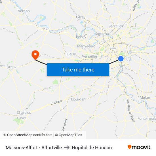 Maisons-Alfort - Alfortville to Hôpital de Houdan map