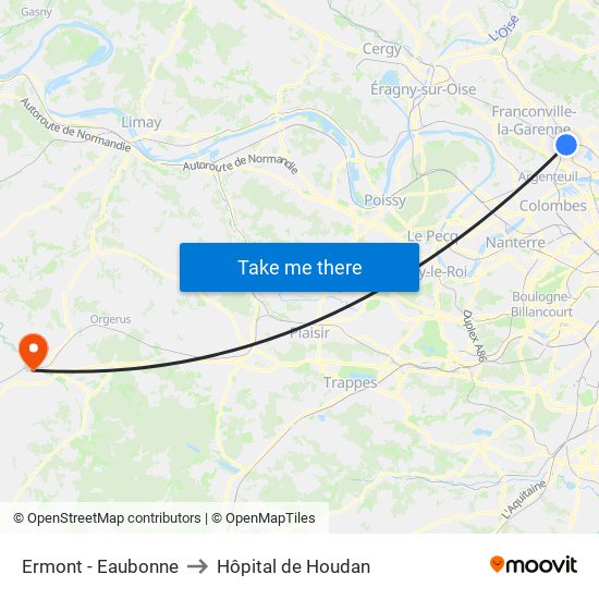 Ermont - Eaubonne to Hôpital de Houdan map
