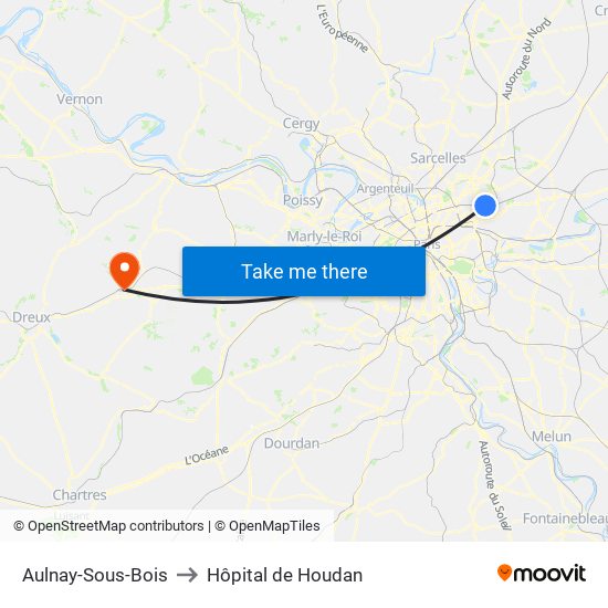 Aulnay-Sous-Bois to Hôpital de Houdan map