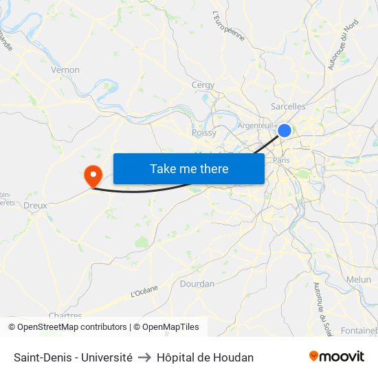 Saint-Denis - Université to Hôpital de Houdan map