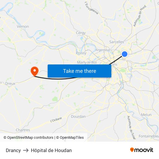 Drancy to Hôpital de Houdan map