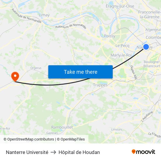 Nanterre Université to Hôpital de Houdan map