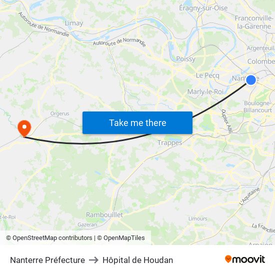 Nanterre Préfecture to Hôpital de Houdan map