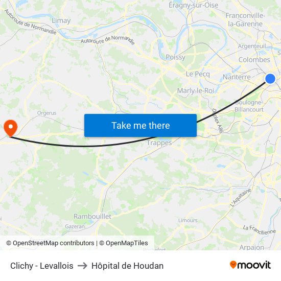 Clichy - Levallois to Hôpital de Houdan map