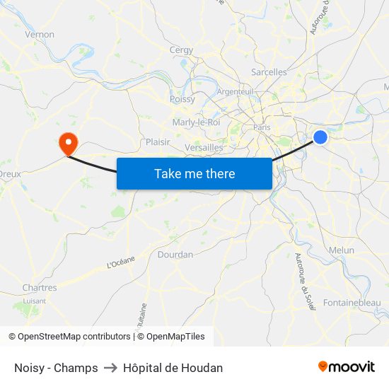 Noisy - Champs to Hôpital de Houdan map