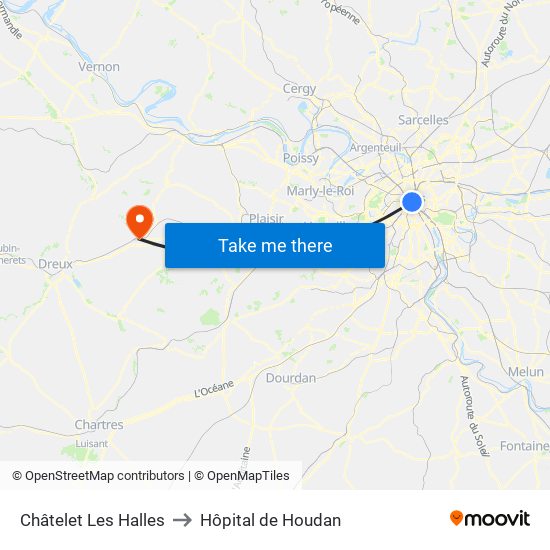 Châtelet Les Halles to Hôpital de Houdan map