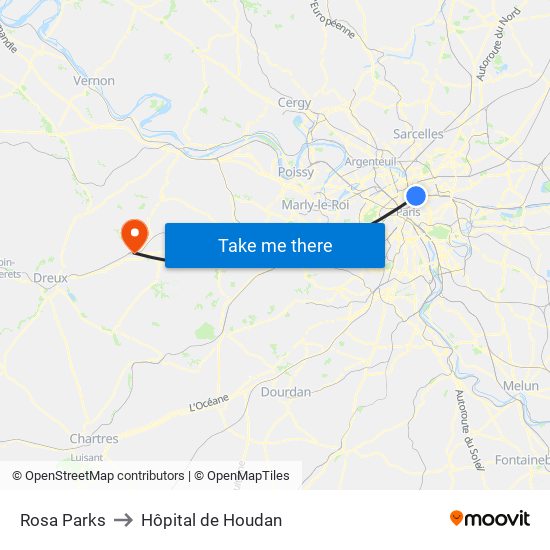 Rosa Parks to Hôpital de Houdan map