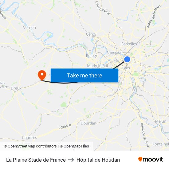La Plaine Stade de France to Hôpital de Houdan map