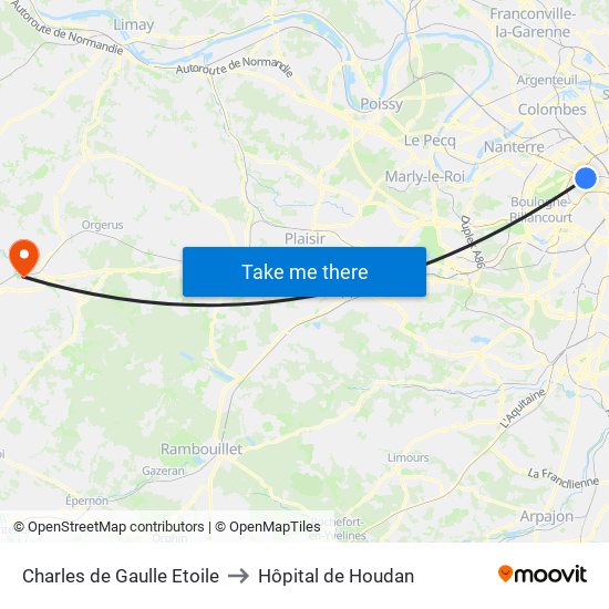 Charles de Gaulle Etoile to Hôpital de Houdan map