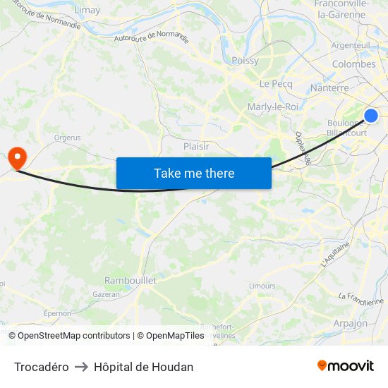 Trocadéro to Hôpital de Houdan map