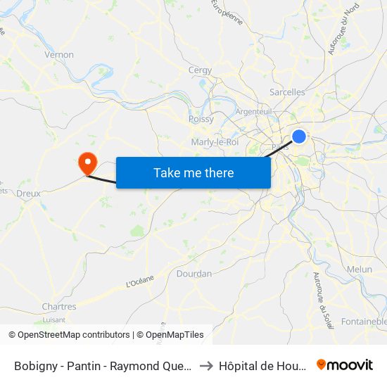 Bobigny - Pantin - Raymond Queneau to Hôpital de Houdan map