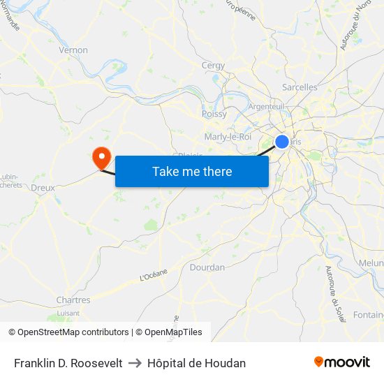 Franklin D. Roosevelt to Hôpital de Houdan map