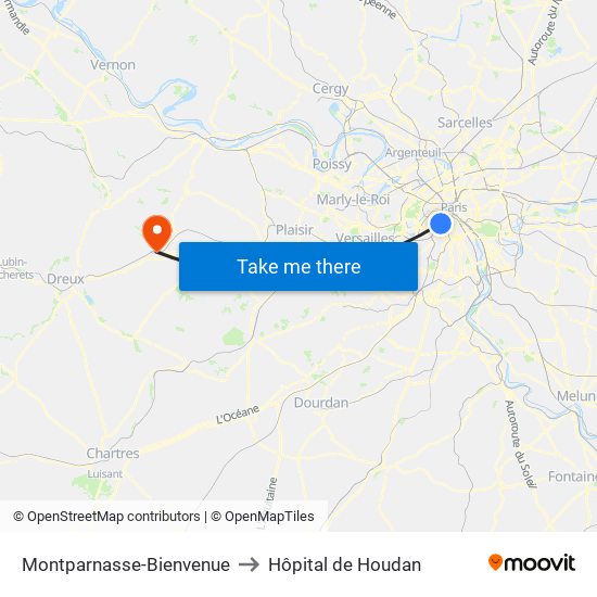 Montparnasse-Bienvenue to Hôpital de Houdan map