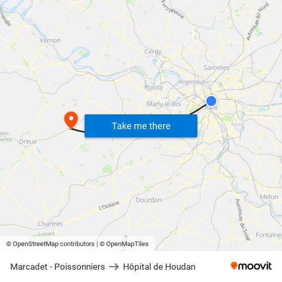 Marcadet - Poissonniers to Hôpital de Houdan map