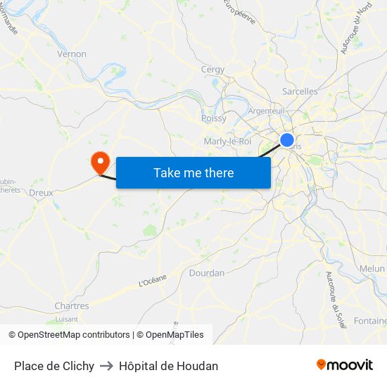 Place de Clichy to Hôpital de Houdan map