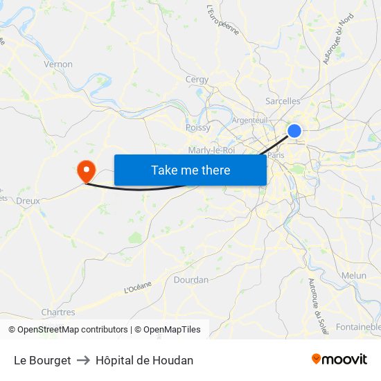 Le Bourget to Hôpital de Houdan map