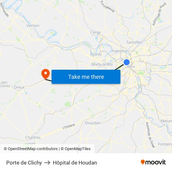 Porte de Clichy to Hôpital de Houdan map