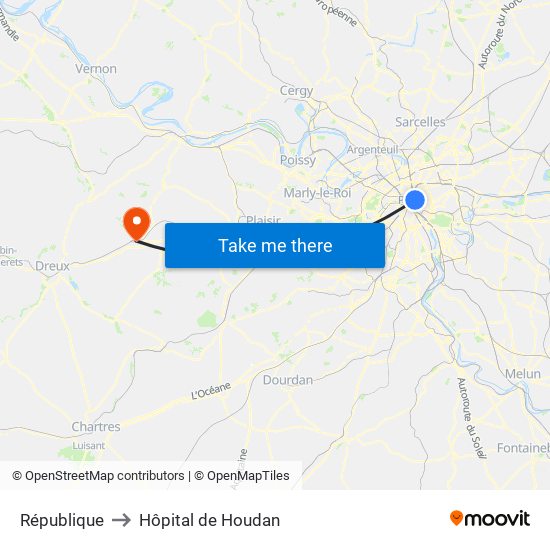 République to Hôpital de Houdan map