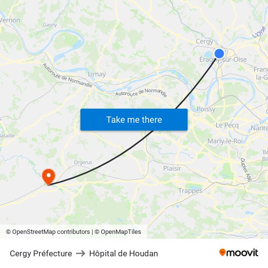 Cergy Préfecture to Hôpital de Houdan map