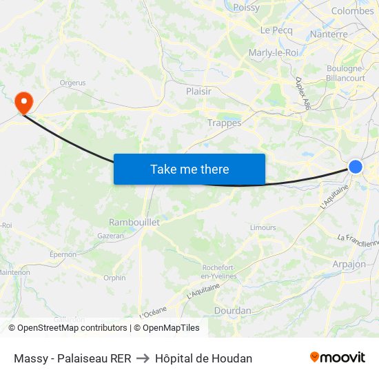 Massy - Palaiseau RER to Hôpital de Houdan map