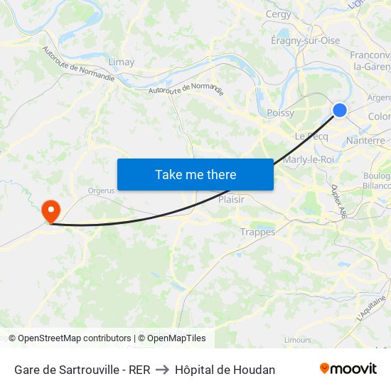 Gare de Sartrouville - RER to Hôpital de Houdan map