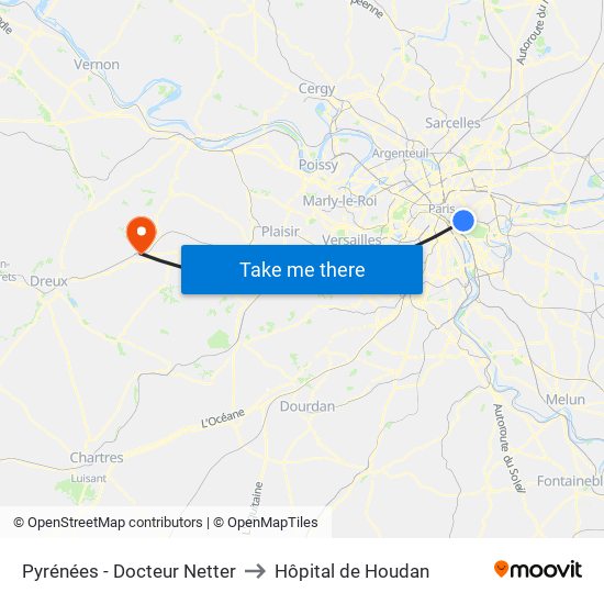 Pyrénées - Docteur Netter to Hôpital de Houdan map