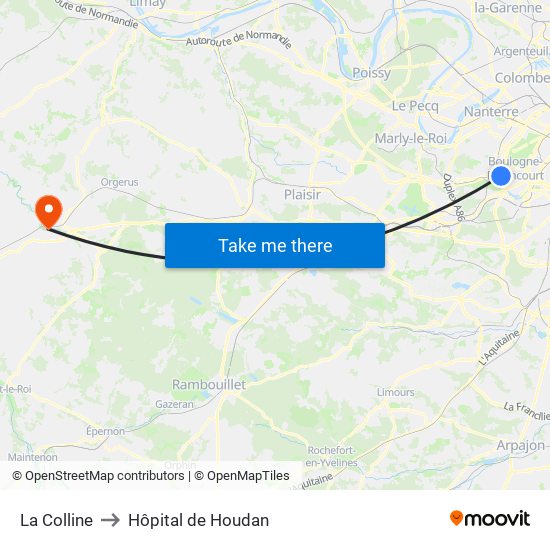 La Colline to Hôpital de Houdan map