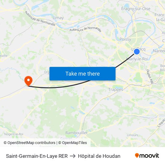 Saint-Germain-En-Laye RER to Hôpital de Houdan map