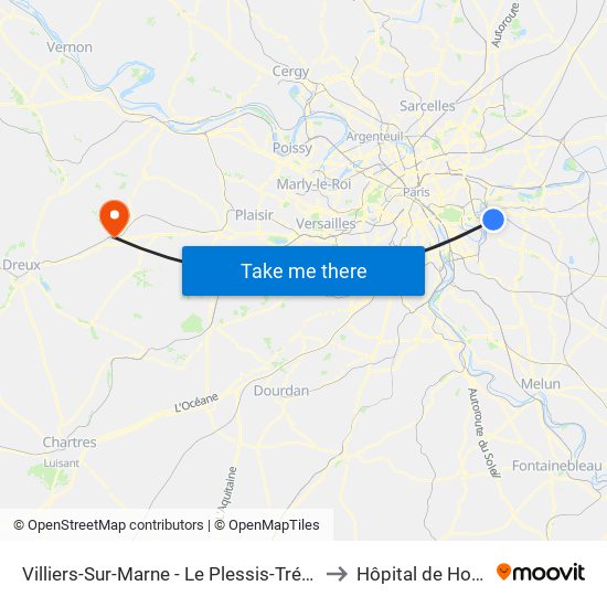 Villiers-Sur-Marne - Le Plessis-Trévise RER to Hôpital de Houdan map