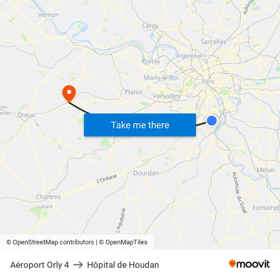 Aéroport Orly 4 to Hôpital de Houdan map