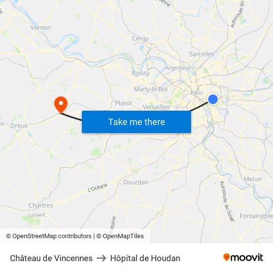 Château de Vincennes to Hôpital de Houdan map