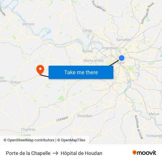 Porte de la Chapelle to Hôpital de Houdan map