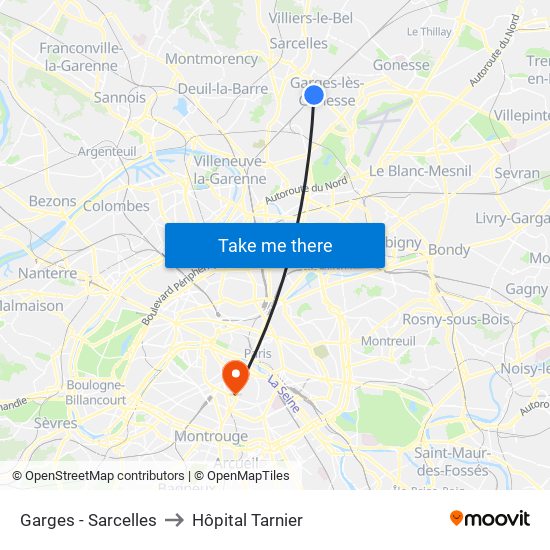 Garges - Sarcelles to Hôpital Tarnier map