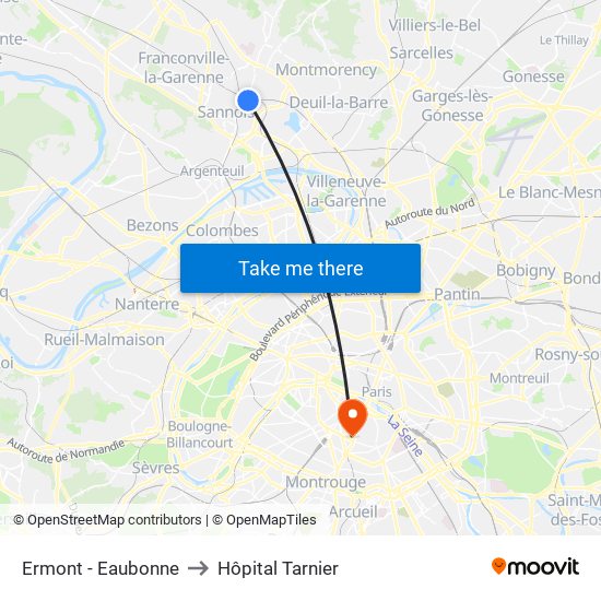 Ermont - Eaubonne to Hôpital Tarnier map