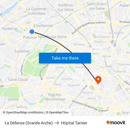 La Défense (Grande Arche) to Hôpital Tarnier map