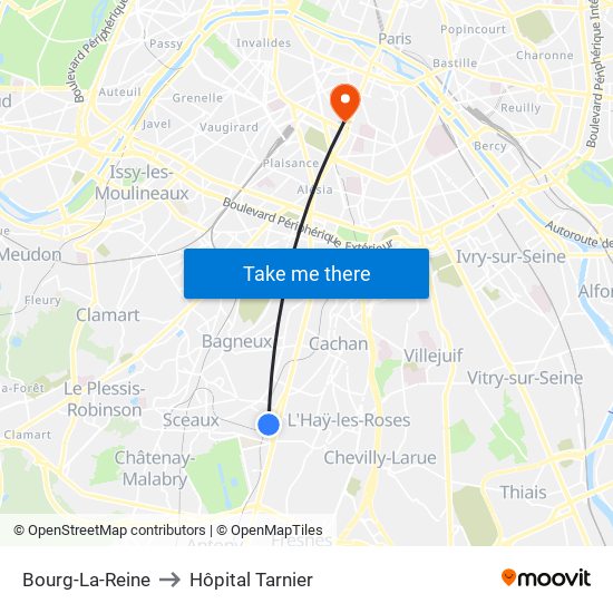 Bourg-La-Reine to Hôpital Tarnier map