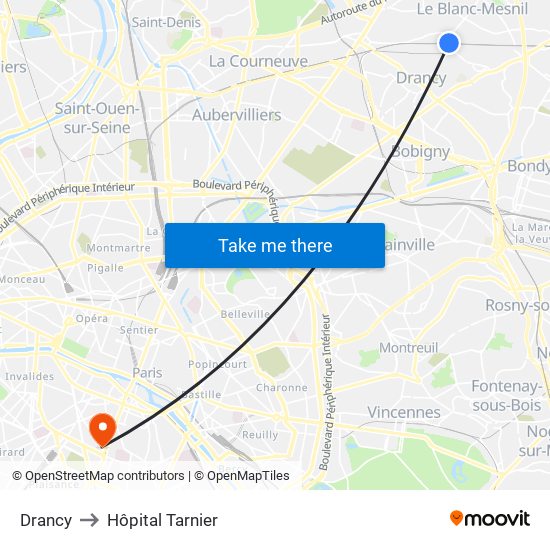 Drancy to Hôpital Tarnier map