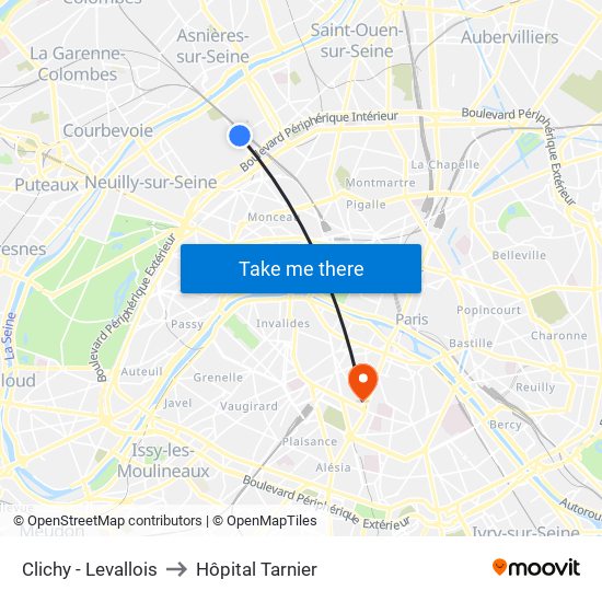 Clichy - Levallois to Hôpital Tarnier map