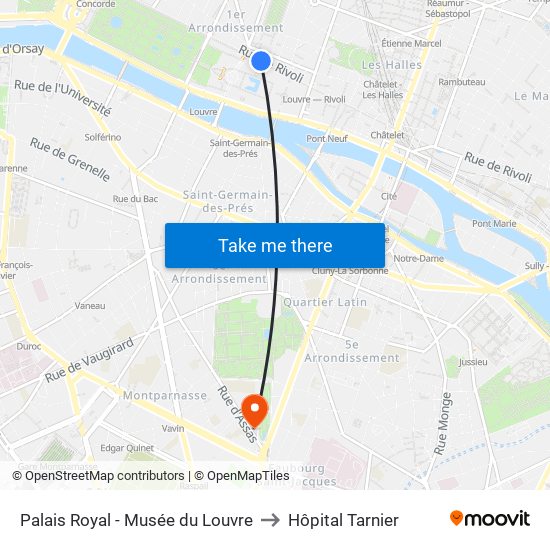 Palais Royal - Musée du Louvre to Hôpital Tarnier map