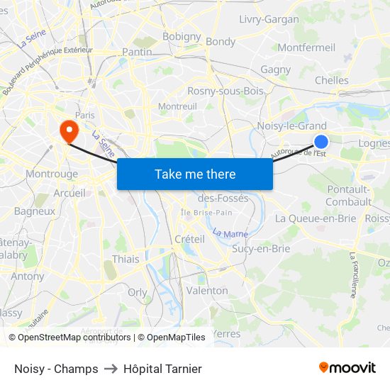 Noisy - Champs to Hôpital Tarnier map