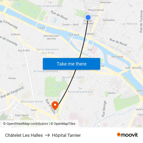 Châtelet Les Halles to Hôpital Tarnier map