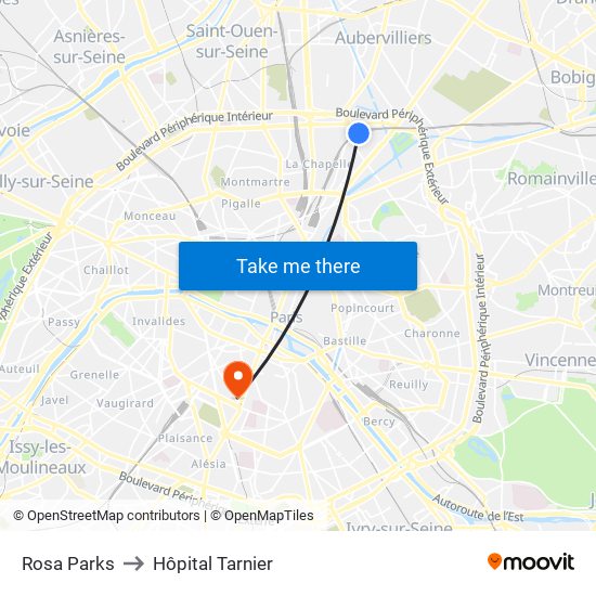 Rosa Parks to Hôpital Tarnier map