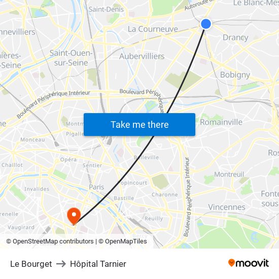 Le Bourget to Hôpital Tarnier map
