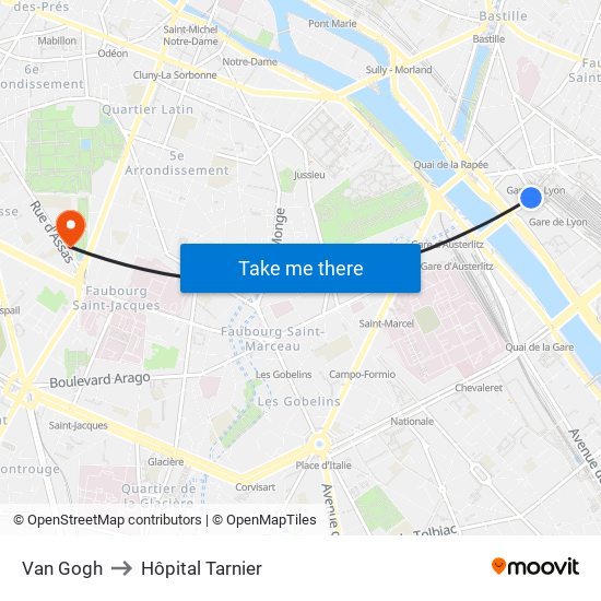 Van Gogh to Hôpital Tarnier map